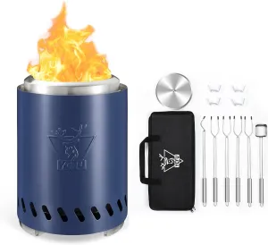 YEFU Tabletop Fire Pit 9.7 x 7.1 in Blue Low Smoke Camping Stove&YEFU Portable Fire Pit Accessories, Fueled by Pellets or Wood, with Travel Bag & 2 Mini Sticks & Fireproof Mat