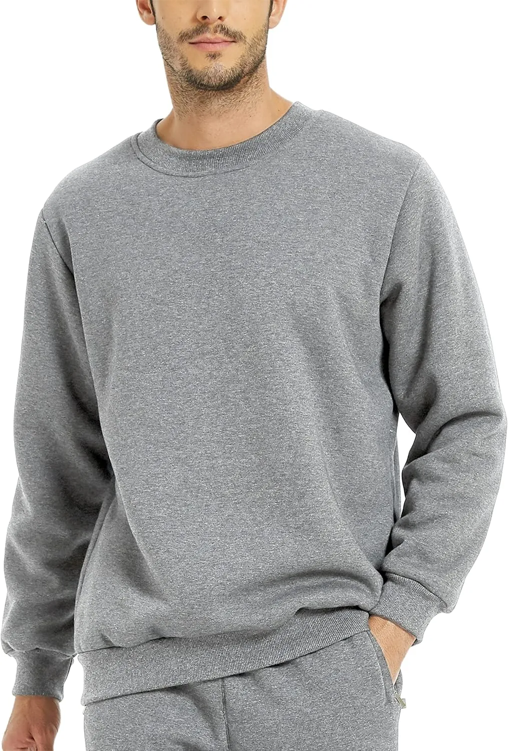 Yeokou Mens Fashion Warm Fleece Crewneck Sweatshirt Thick Sherpa Lined Pullover Tops