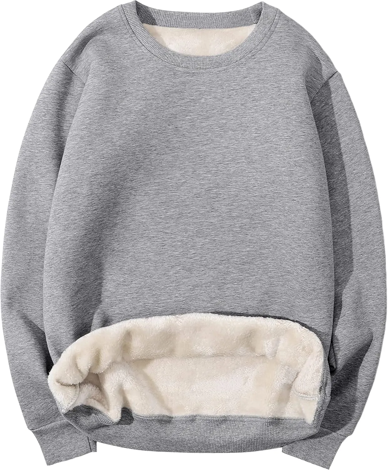 Yeokou Mens Fashion Warm Fleece Crewneck Sweatshirt Thick Sherpa Lined Pullover Tops