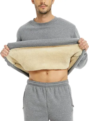Yeokou Mens Fashion Warm Fleece Crewneck Sweatshirt Thick Sherpa Lined Pullover Tops