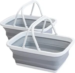YETO Collapsible Sink 2 Pack Outdoor Camping Picnic Basket 8L/2Gal Lightweight Portable Foldable Dish Washing Basin/Bucket with Sturdy Handle for Outdoor Camping, Washing, Storage, Grey