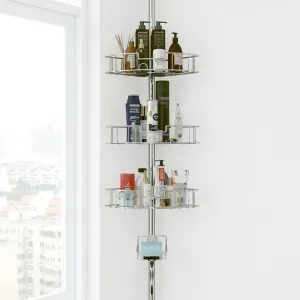 YeYeBest 39-125 Inch Rustproof Shower Caddy Corner for Bathroom, Bathtub Storage Organizer with 4 Adjustable Baskets, Sliver