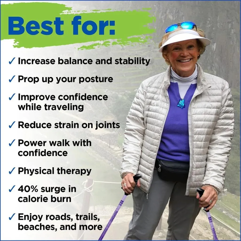 York Nordic Motivator Walking Poles for Balance and Rehab - Patented Stability Grips - Lightweight, Adjustable, and Collapsible - 2 Pieces Adjustable w/flip Locks - Heights 4'6" up to 6'2" - 230 lbs