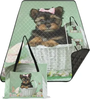 Yorkshire Terrier Puppy Dog Sandproof Beach Blanket Waterproof Outdoor Blanket Camping Mat Extra Large Foldable Picnic Mat Cute 118" x 80"