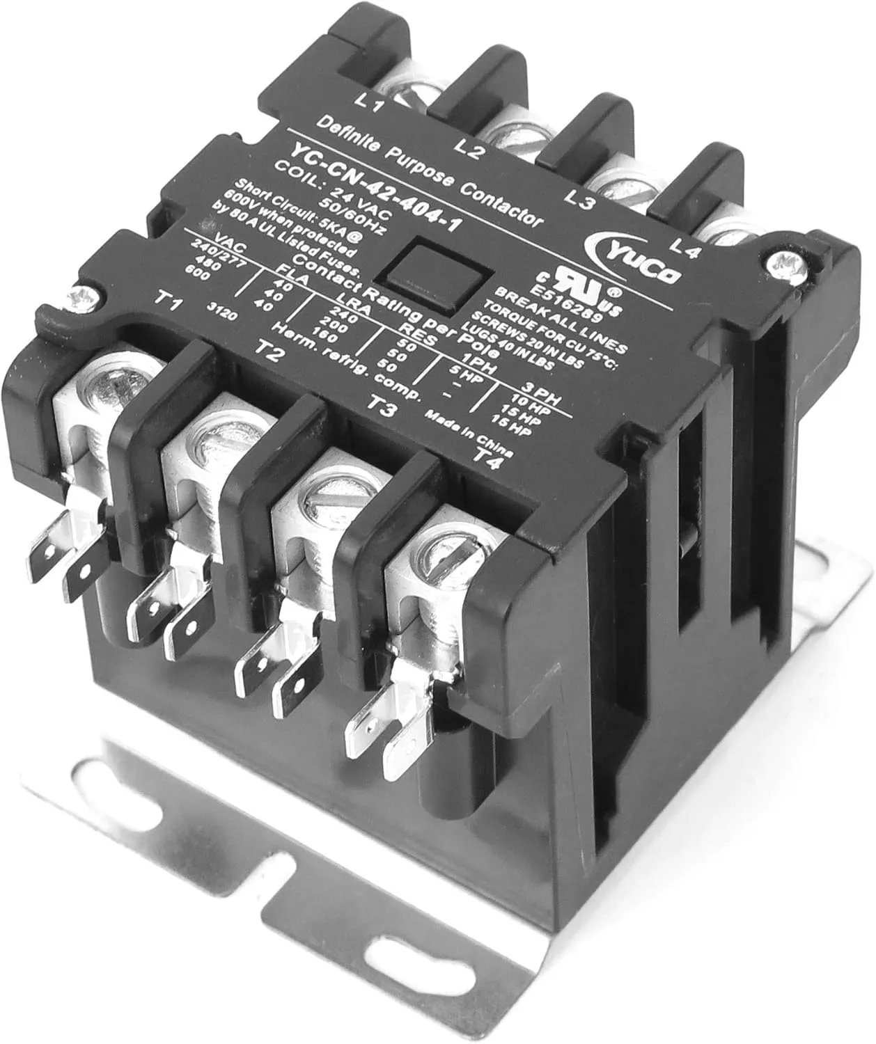 Yuco YC-CN-42-404-1 4-Pole 40-Amp Definite Purpose Contactor 24V Coil fits Siemens Furnas 42CF25AJ
