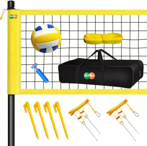 YUEWO Outdoor Portable Volleyball Net Set System, PU Volleyball with Carry Bag for Backyard and Beach, Professional Height Adjustable Steel Poles