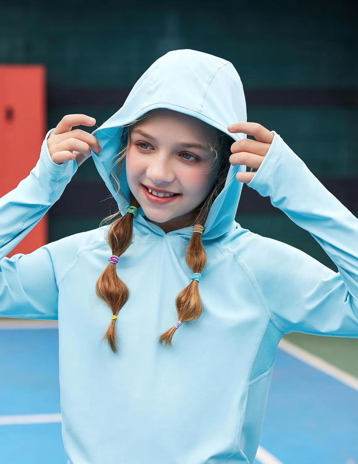 Zaclotre Kids UPF 50  Sun Shirt Girls Quick Dry Sun Protection Clothing Athletic Hoodie with Thumbholes