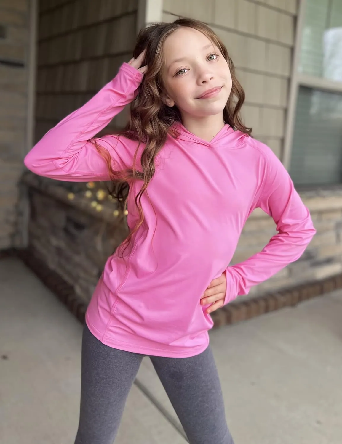 Zaclotre Kids UPF 50  Sun Shirt Girls Quick Dry Sun Protection Clothing Athletic Hoodie with Thumbholes