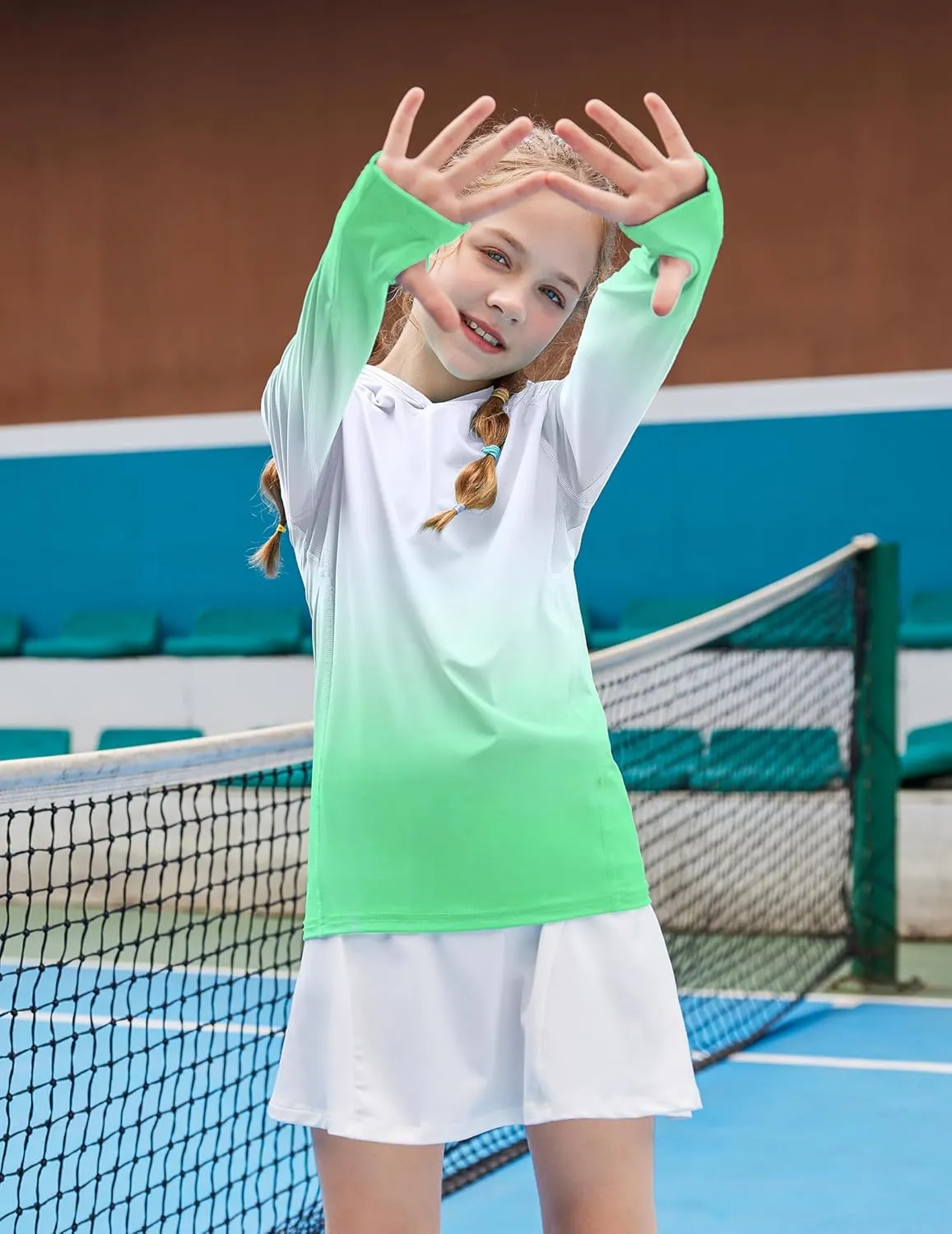 Zaclotre Kids UPF 50  Sun Shirt Girls Quick Dry Sun Protection Clothing Athletic Hoodie with Thumbholes