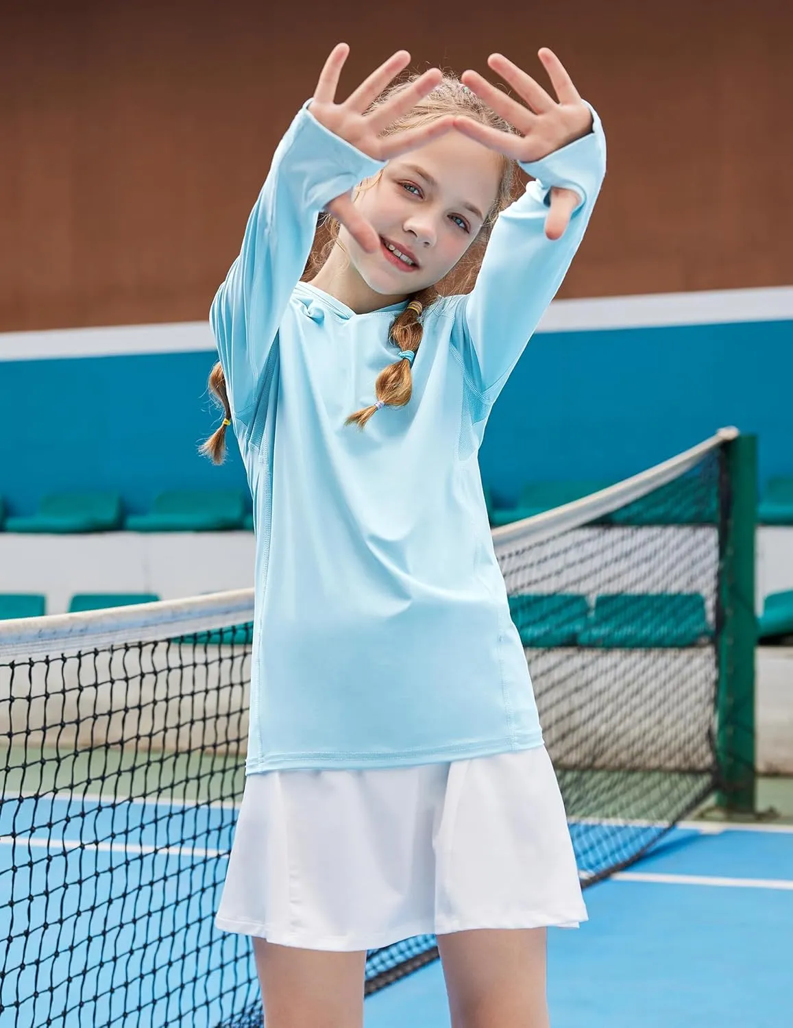Zaclotre Kids UPF 50  Sun Shirt Girls Quick Dry Sun Protection Clothing Athletic Hoodie with Thumbholes