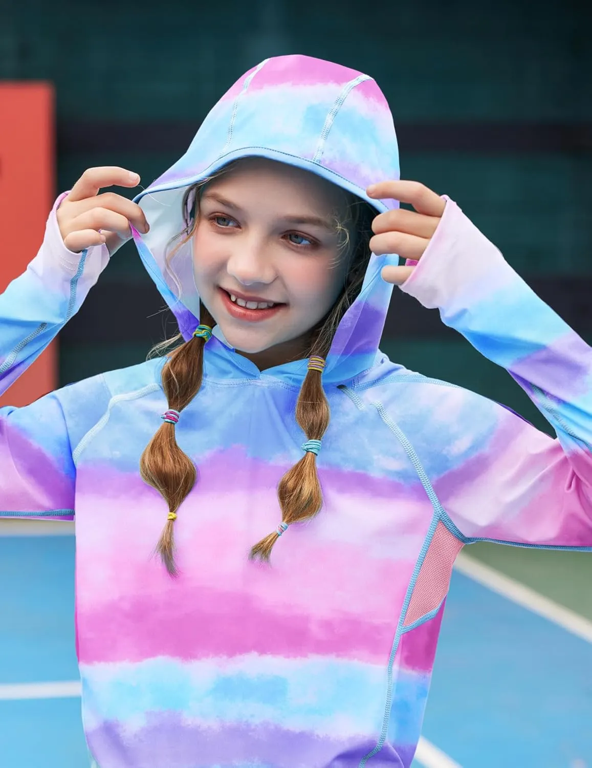 Zaclotre Kids UPF 50  Sun Shirt Girls Quick Dry Sun Protection Clothing Athletic Hoodie with Thumbholes