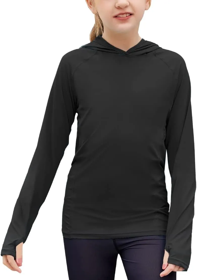 Zaclotre Kids UPF 50  Sun Shirt Girls Quick Dry Sun Protection Clothing Athletic Hoodie with Thumbholes
