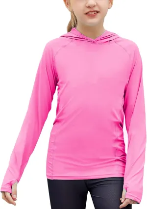 Zaclotre Kids UPF 50  Sun Shirt Girls Quick Dry Sun Protection Clothing Athletic Hoodie with Thumbholes