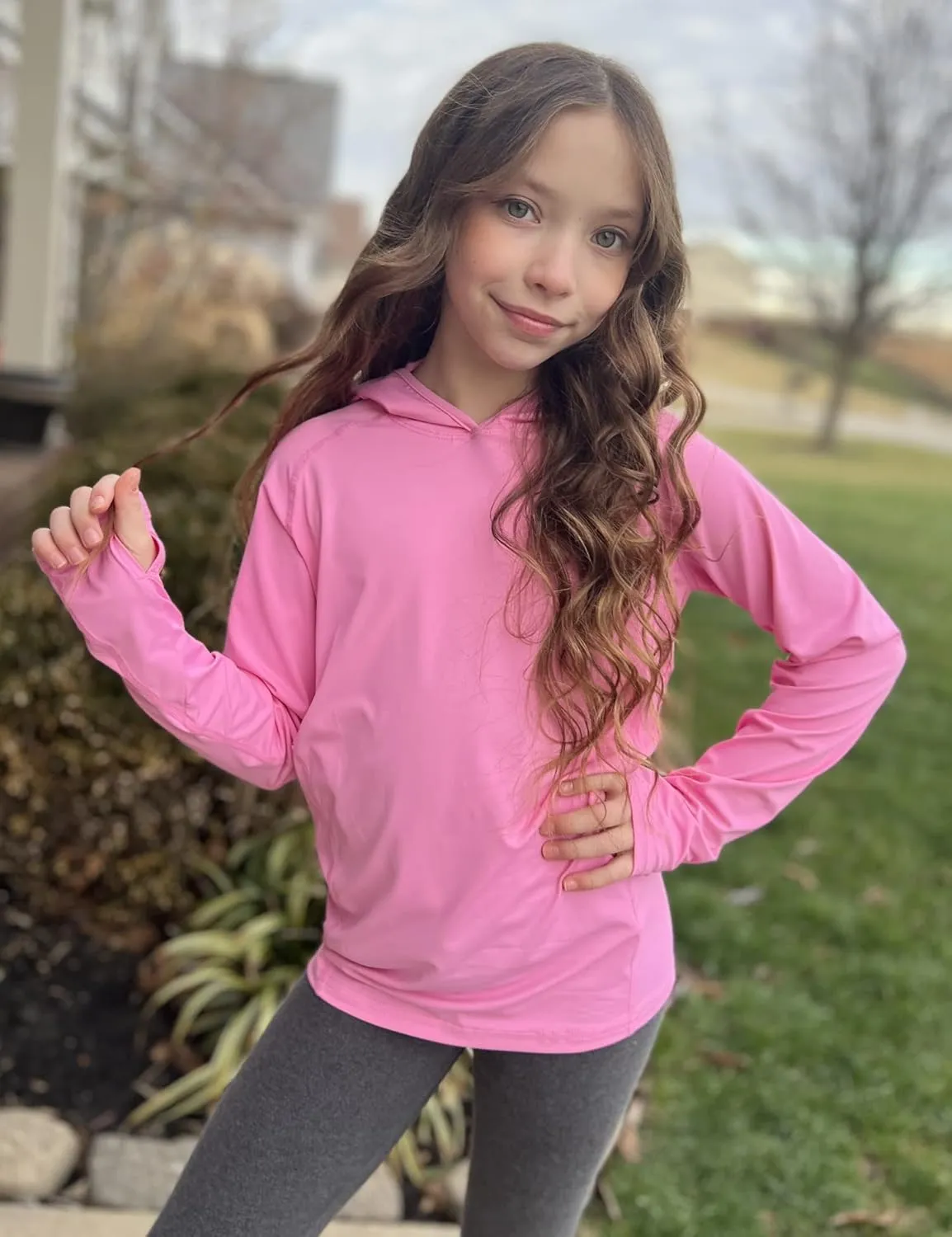 Zaclotre Kids UPF 50  Sun Shirt Girls Quick Dry Sun Protection Clothing Athletic Hoodie with Thumbholes