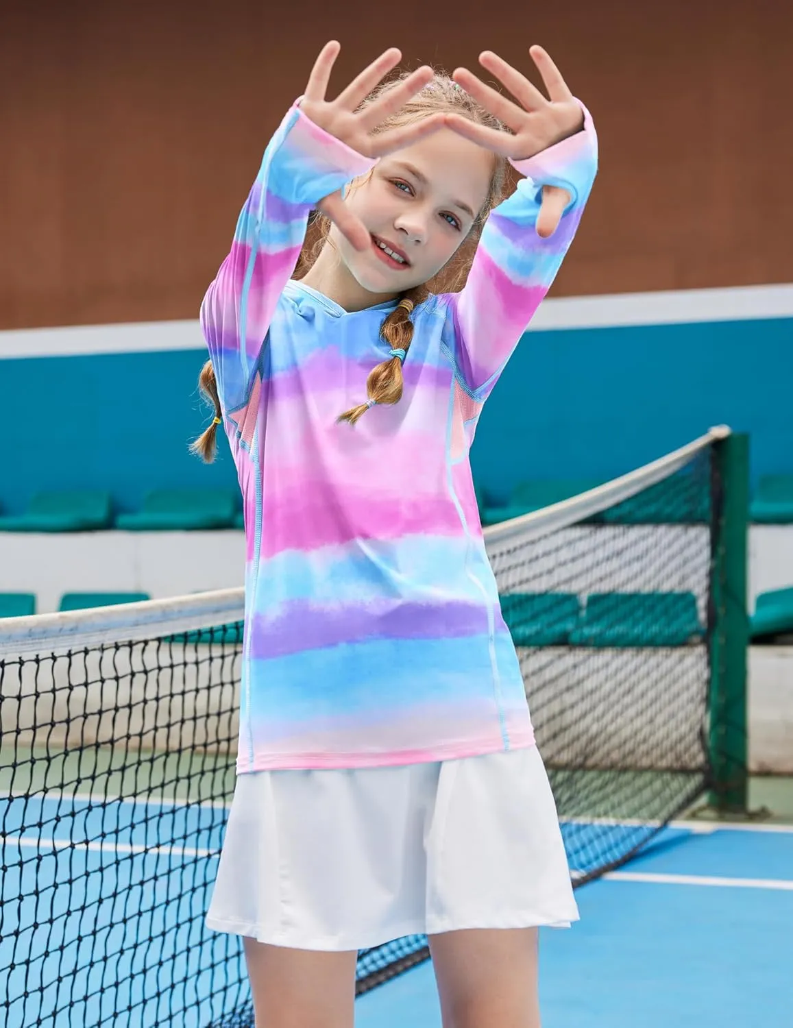 Zaclotre Kids UPF 50  Sun Shirt Girls Quick Dry Sun Protection Clothing Athletic Hoodie with Thumbholes