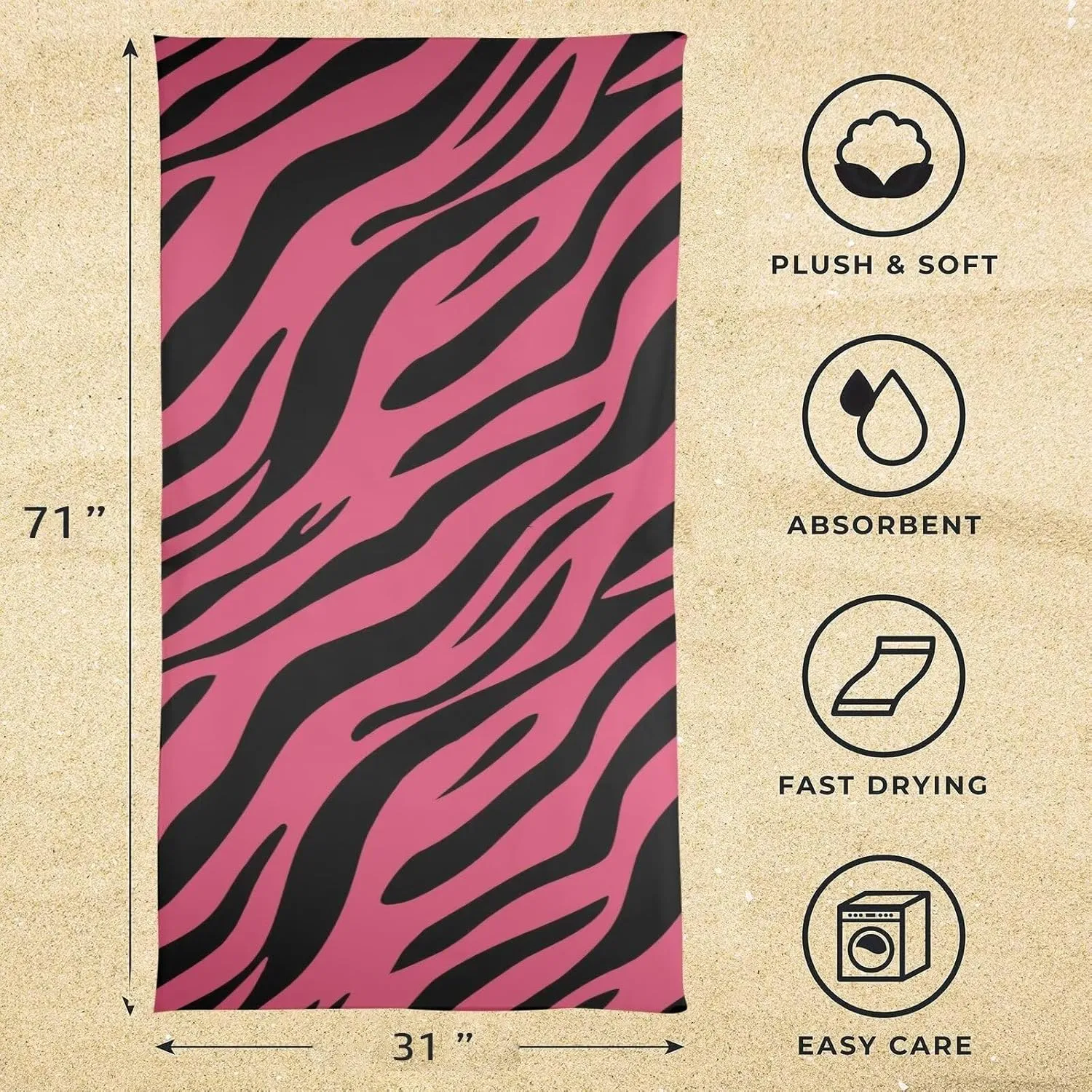 Zebra Portable Towel for Beach Lightweight Microfiber Towel for Adult Beach Portable Compact Travel Towels Shower Pool Home 71x32 Inches