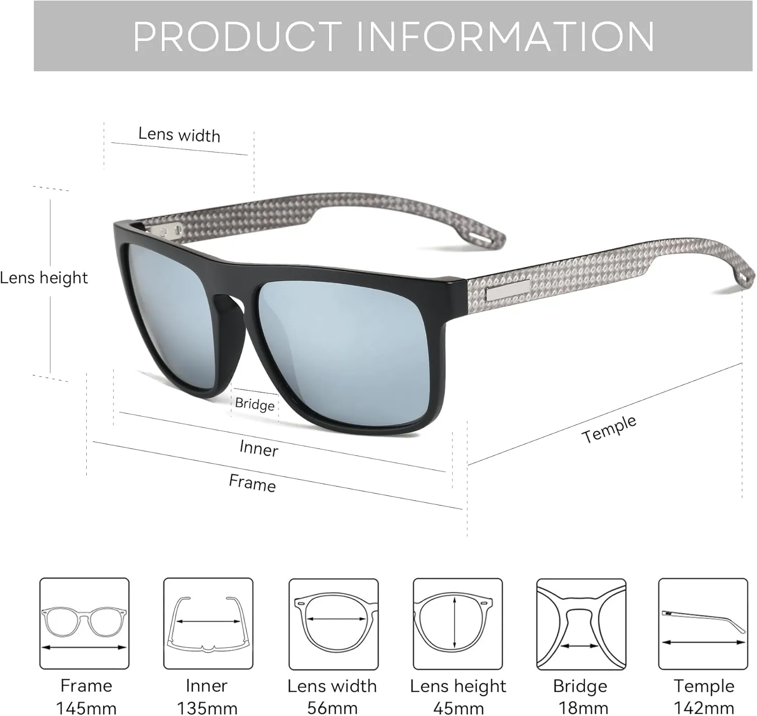 ZENOTTIC Polarized Sunglasses Men Square: Unbreakable TR90 Frame Carbon Fiber Temple UV400 Protection Sun Glasses for Driving