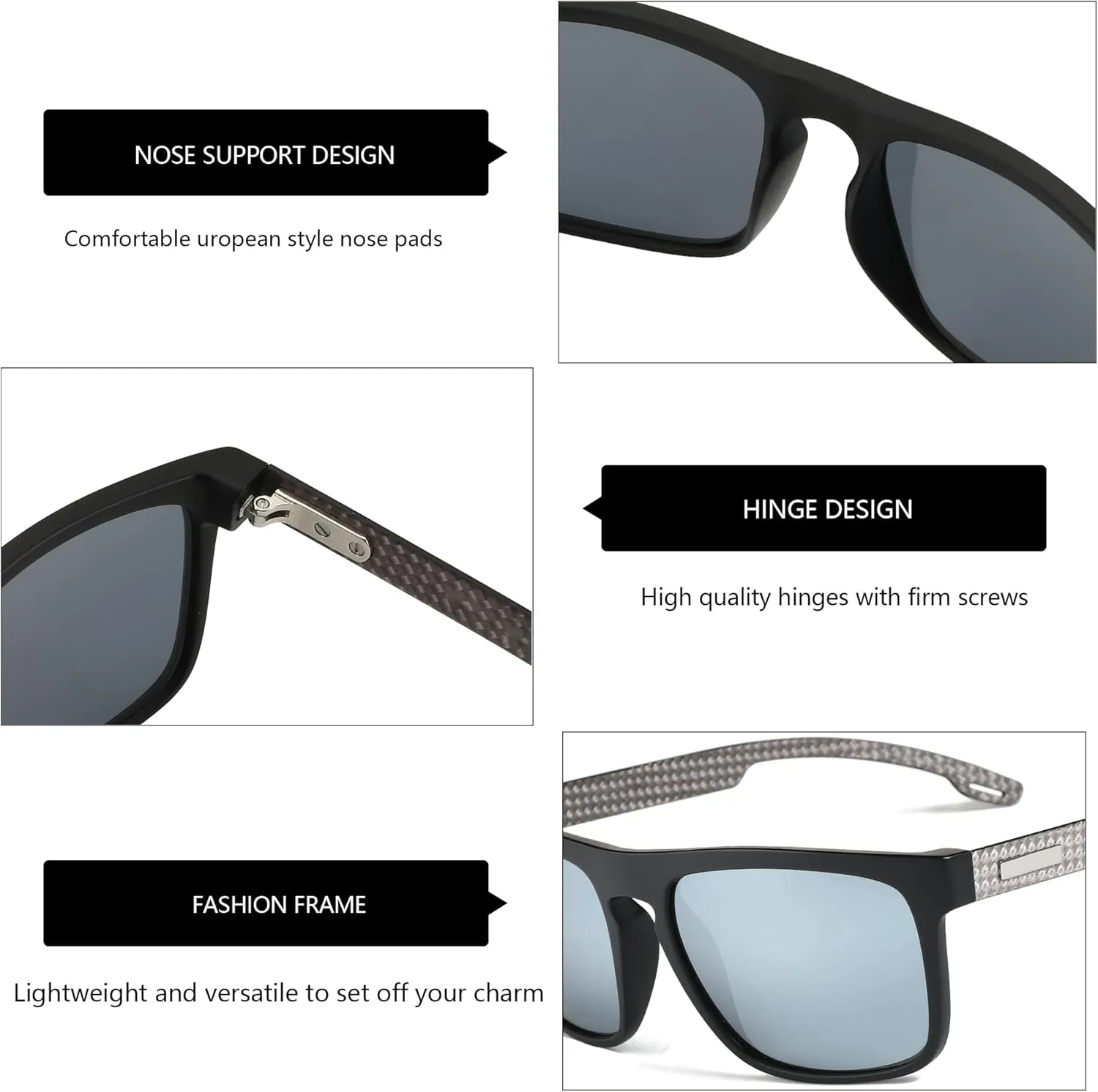 ZENOTTIC Polarized Sunglasses Men Square: Unbreakable TR90 Frame Carbon Fiber Temple UV400 Protection Sun Glasses for Driving
