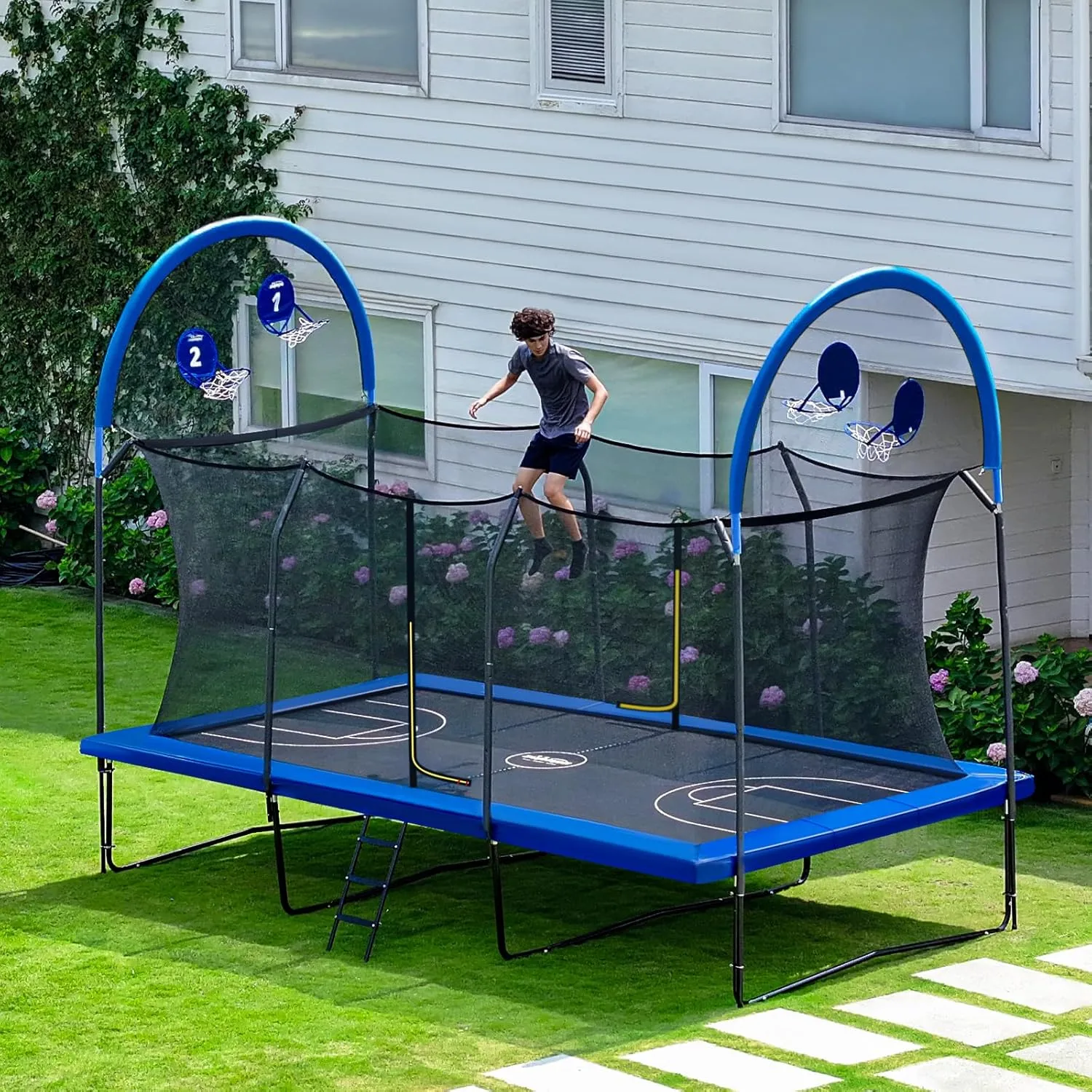 Zupapa 1500LBS Weight Capacity Rectangle Trampoline 10x17FT 9X15FT 8X14FT Outdoor Square Gymnastics Trampolines with Basketball Hoops for Kids Adults Long Large Big Rectangular Tumbling Trampolin