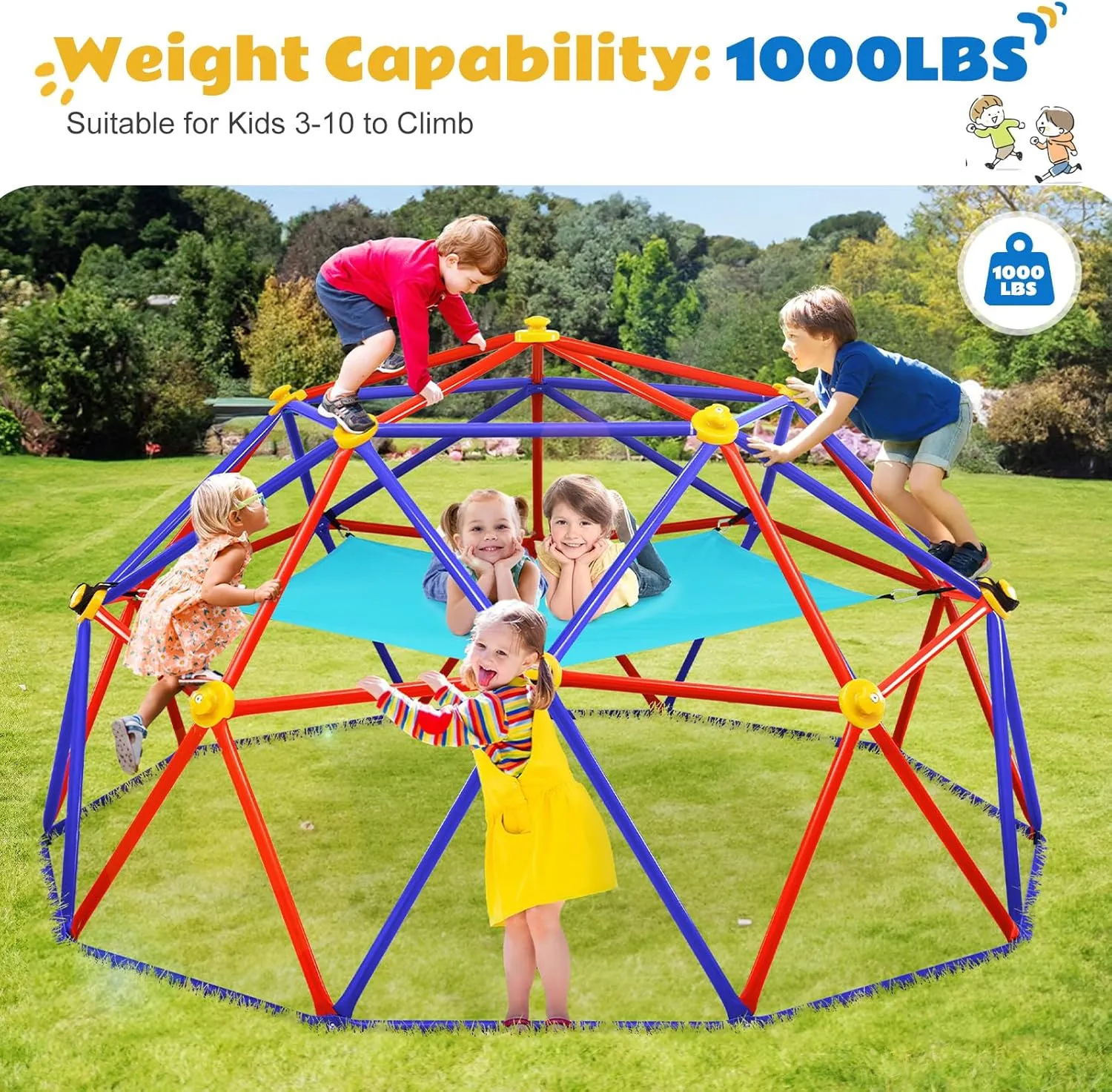 Zupapa Climbing Dome with Hammock, Supports up to 1000lbs Jungle Gym, 10FT Dome Climber with Hammock for Kids 3 to 10 Outdoor Play Equipment