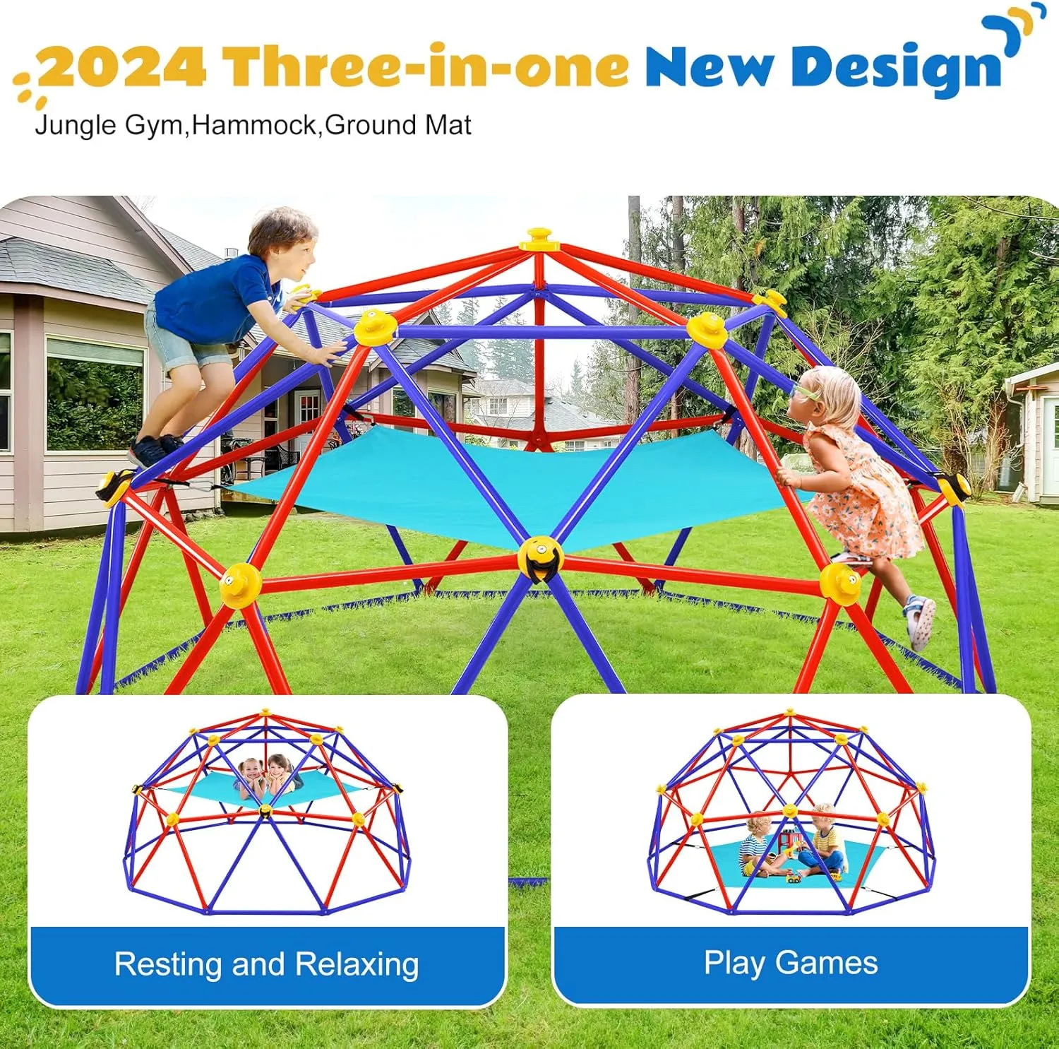 Zupapa Climbing Dome with Hammock, Supports up to 1000lbs Jungle Gym, 10FT Dome Climber with Hammock for Kids 3 to 10 Outdoor Play Equipment